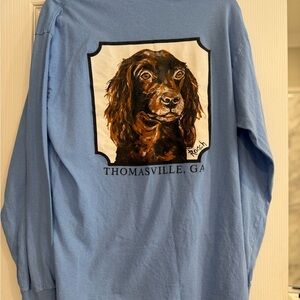 Blue Long Sleeve Dog Print Shirt